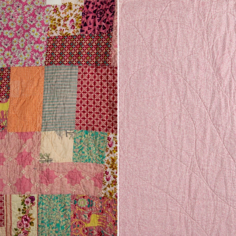 Handmade Patchwork Kids Quilt Pink Floral Geometric Deer Nursery Blanket